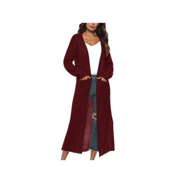 hower Womens Long-Sleeve Knit Cardigan Mid Long Open Front Sweater Coat 